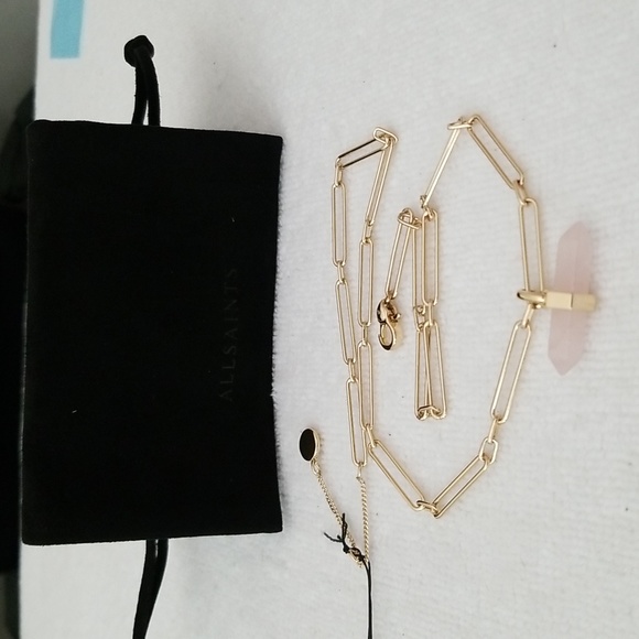 New ALLSAINTS Rose Quartz Large Link Pendant Necklace - Picture 8 of 11